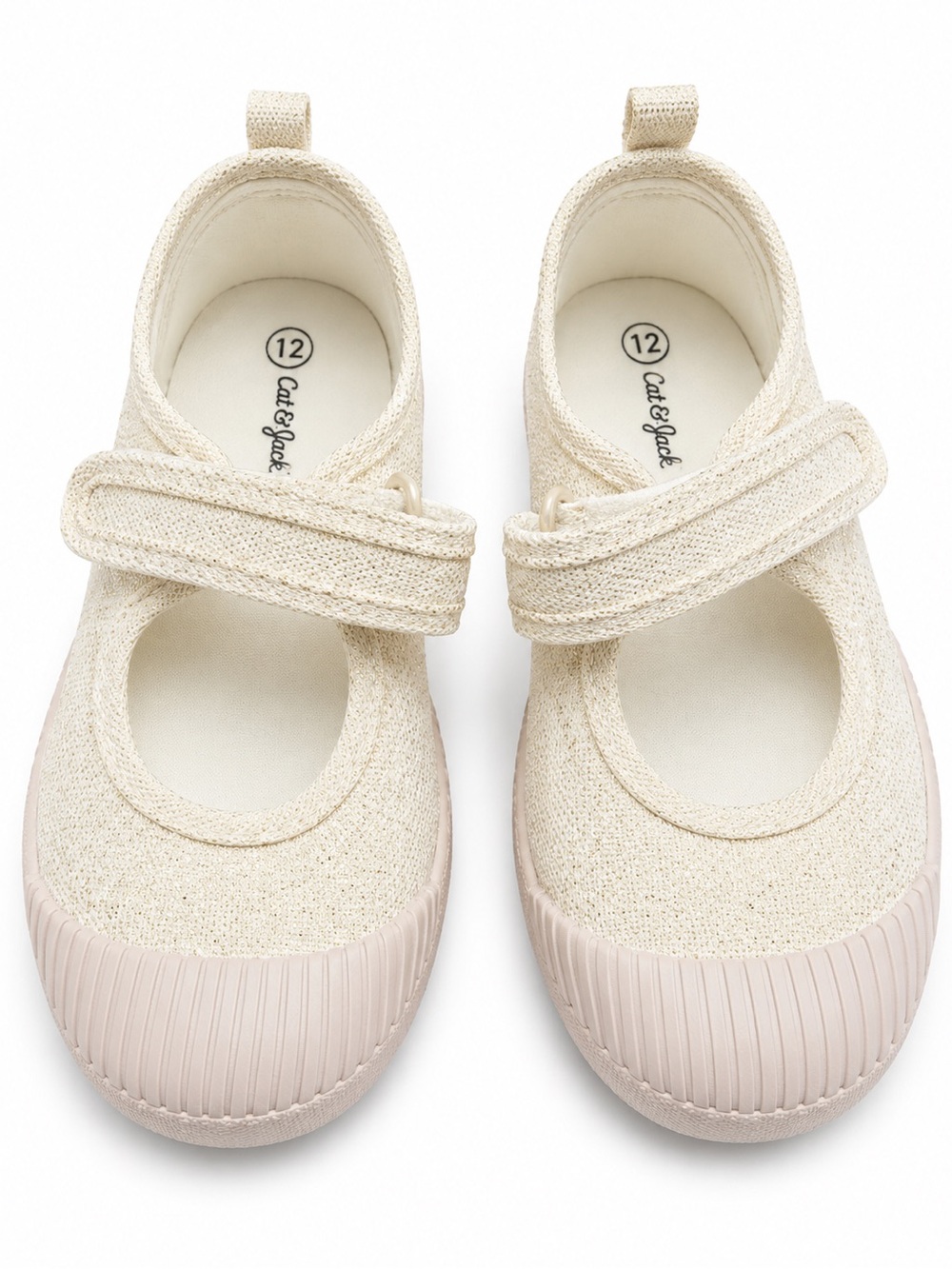 Cat & Jack Toddler Glitter Mary Jane Flats in an ivory/champagne shimmer finish.
